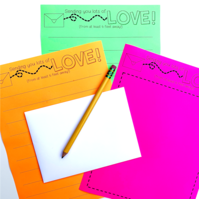 bright colored letters, pencil and envelope