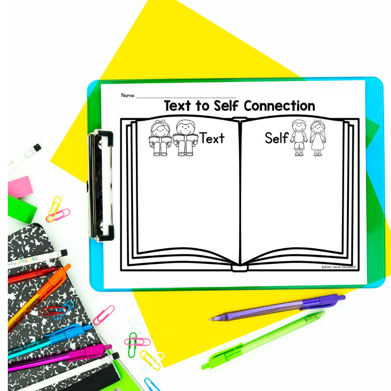 Text to Self Worksheet on a clip board with school supplies