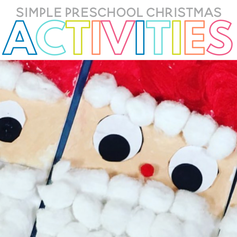Are you looking for simple preschool Christmas activities to enjoy with your little ones? Check out these fun holiday activities just for preschoolers! Preschool students will love creating Christmas class books to practice writing simple sentences and creating fun holiday crafts like Santa sacks! This post also includes ideas for literacy and math stations like gingerbread visual discrimination cards!