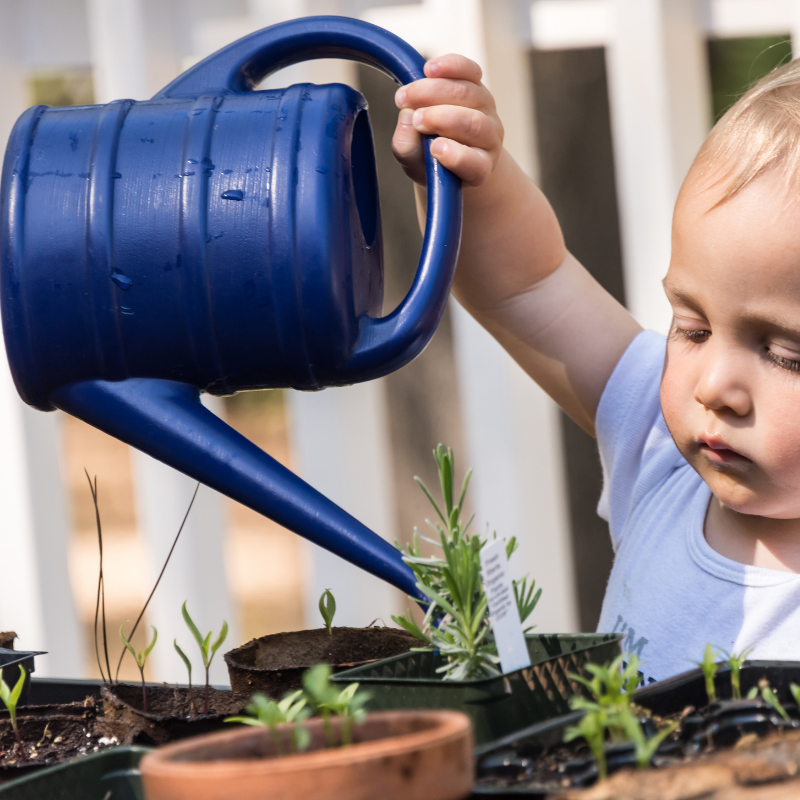 Just add your favorite bubble bath to a water bucket and let your toddler wash their plastic toys! Don’t try this with dish soap because it can irritate your child’s eyes and skin.