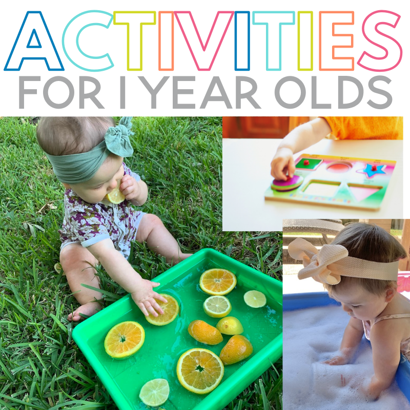 Are you looking for activities for 1 year olds? This post has over 50 easy ideas including sensory play, outdoor activities, indoor activities and places to go! You will love these simple ideas to play with your one year old!