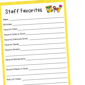 Free Teacher Favorite Things Form - Sarah Chesworth