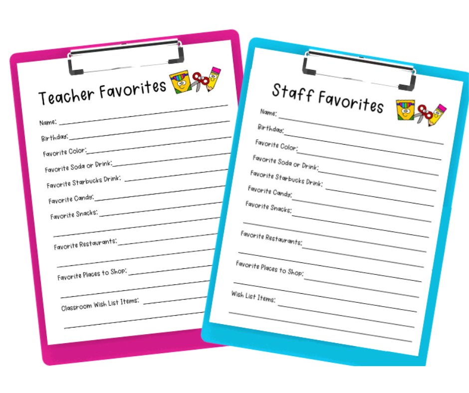 Make your child's teacher or any school staff member feel special this school year! Just print and send home this free printable and have their favorites on hand! You'll know what drink they like from Sonic or what candy bar would make a great mid-week treat!