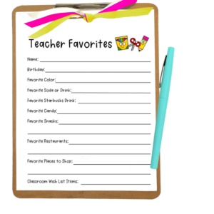 Free Teacher Favorite Things Form - Sarah Chesworth