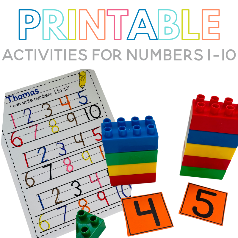 Preschool and Kindergarten students are usually ready to start learning numbers 1-10! These printable number activities and number worksheets will help little ones learn how to write numbers, number recognition, and more! This post also includes free printables for practice number writing, large printable numbers and number tiles. Plus, resources for planning your number of the week!