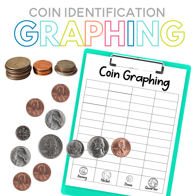 Looking for a fun way to teach students about coins? Creating a coin graph is a simple activity that will help students practice recognizing pennies, nickels, dimes, and quarters. It also gives students practice sorting, counting, and graphing!