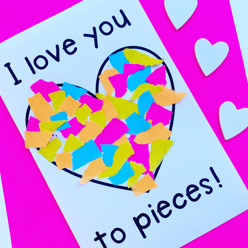 Celebrate Valentine's Day with this free printable craft! It includes everything you need to make an adorable paper heart valentine card that says "I Love You To Pieces". Best of all, it is fun for kids of all ages and you probably already have everything that you need! Check out this post to print the valentine card for free!