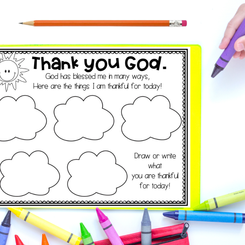 Prayer Journal pages for kids to draw or write five things that they are thankful for