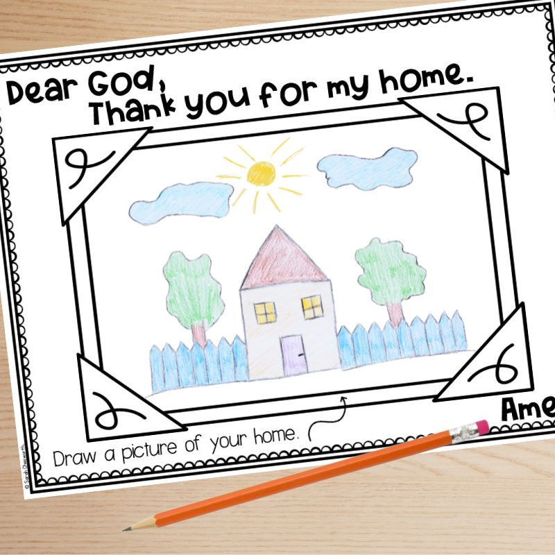 Prayaer journal page for children to draw a picture of their home
