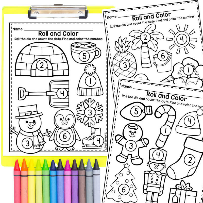 roll and color dice worksheets