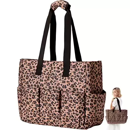 Teacher Tote Bag with 13 Pockets, Fits 15.6" Laptop with Zipper Closure