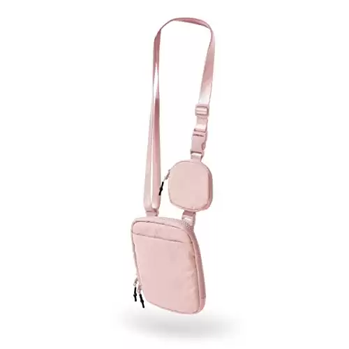 Unisex Crossbody Bag with Removable Small Pouch Adjustable Belt Bag, Light Pink