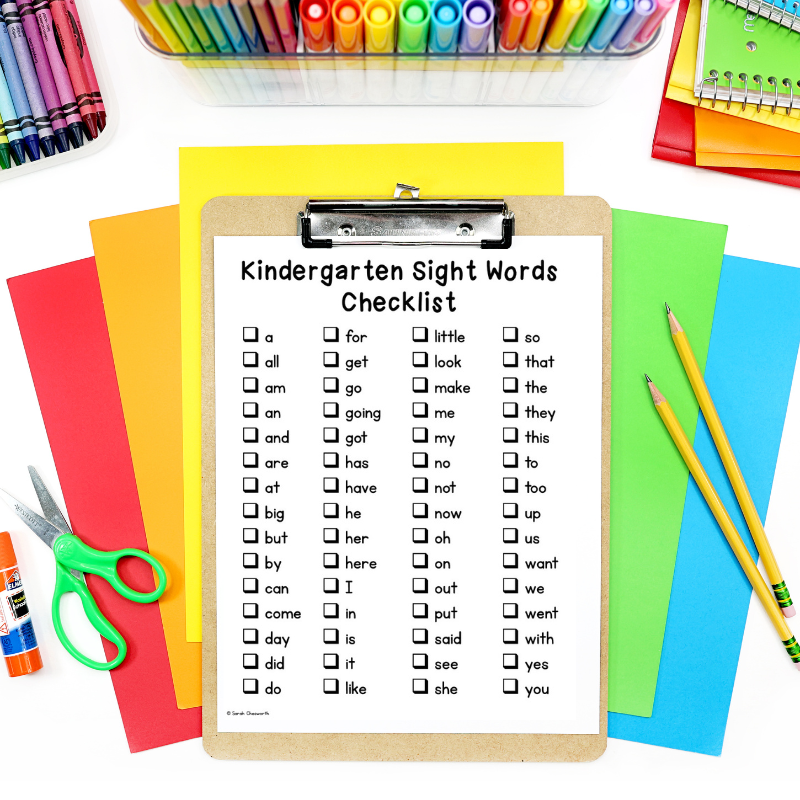 kindergarten sight word checklist