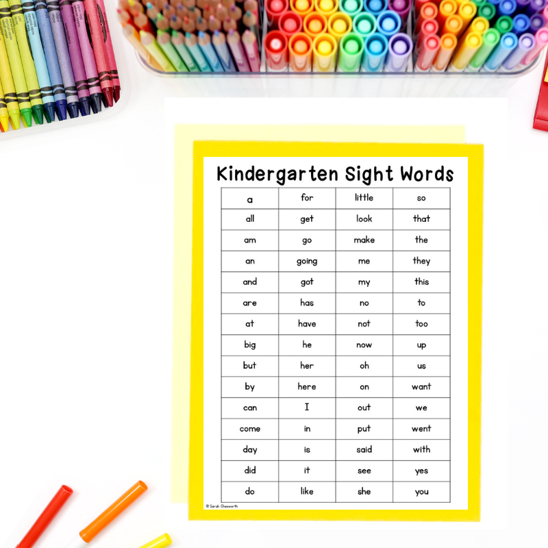 list of kindergarten sight words printable