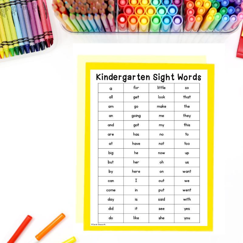 Complete List Of Kindergarten Sight Words Sarah Chesworth