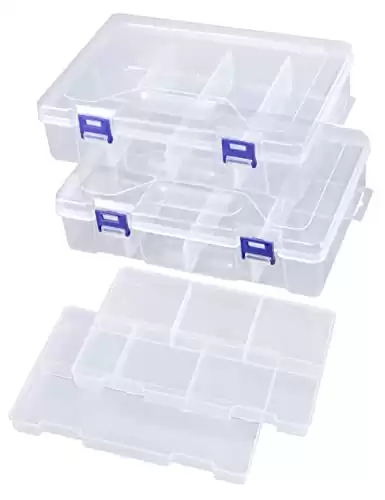 Beoccudo Tackle Box Fishing Tackle Boxes Organizer 2 Pack Plastic Compartment Organizer Box Clear Storage Containers with Dividers