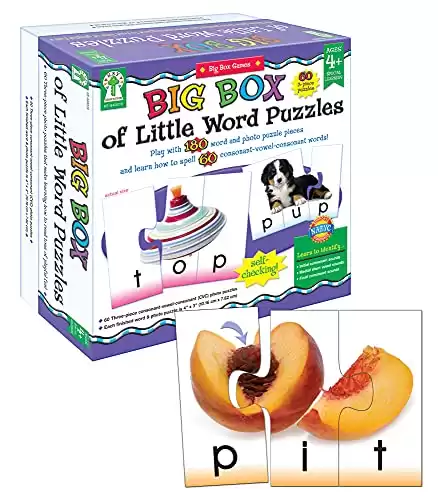 Big Box of Little Word Puzzles, Spelling Puzzle Game, CVC Word Building Practice With Word and Photo Puzzle Pieces, Educational Games for Special Learners Ages 4+ (180 pc)