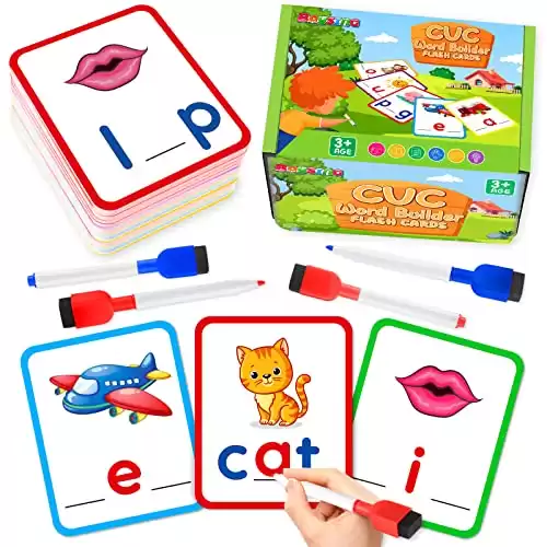 BAYSING Short Vowel Spelling Flashcards, CVC Sight Words Handwriting Cards, Learn to Write Phonics Flash Cards, CVC Words for Kindergarten Learning Activities, Montessori Educational Toy Gift for Kids...