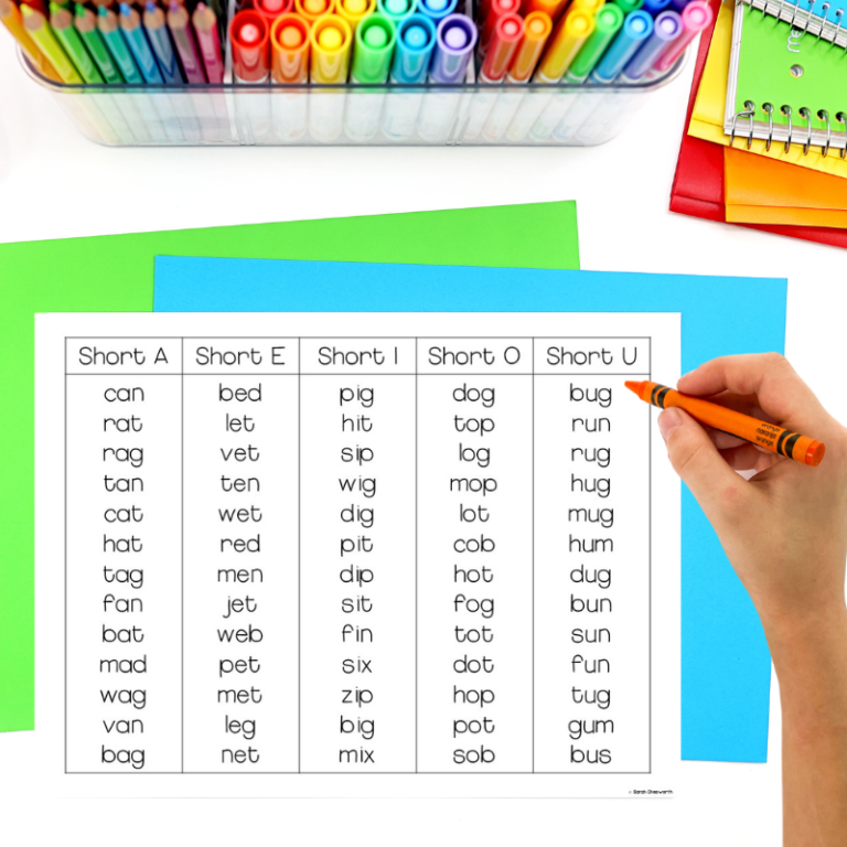 CVC Words Lists and Printable Free Activities for Teaching Sarah