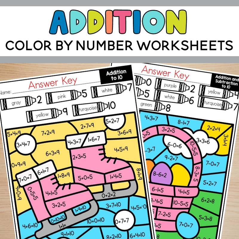 Addition Color By Number Worksheets for Kindergarten