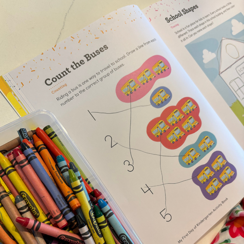 Counting and number recogntion activities are also included in this activity book. These are important math skills for preschool and kindergarten students.