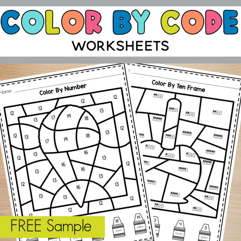 Color By Code Worksheets for Kindergarten - Sarah Chesworth